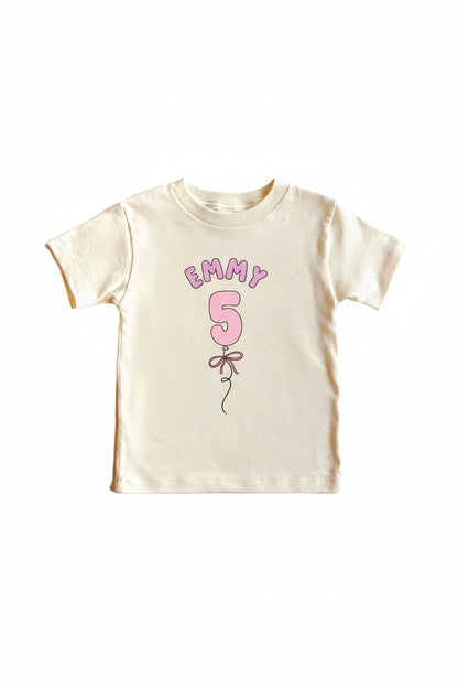Personalized Pink Birthday Graphic Bodysuit & Kids Tee | Natural