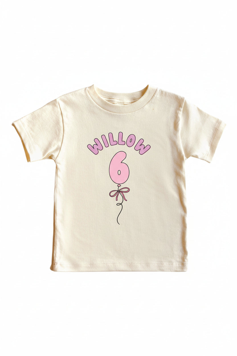 Personalized Pink Birthday Graphic Bodysuit & Kids Tee | Natural
