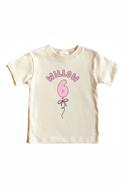Personalized Pink Birthday Graphic Bodysuit & Kids Tee | Natural