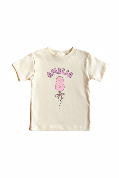 Personalized Pink Birthday Graphic Bodysuit & Kids Tee | Natural