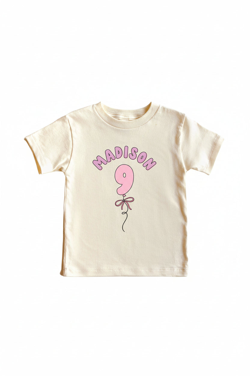 Personalized Pink Birthday Graphic Bodysuit & Kids Tee | Natural