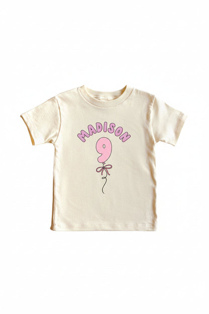 Personalized Pink Birthday Graphic Bodysuit & Kids Tee | Natural