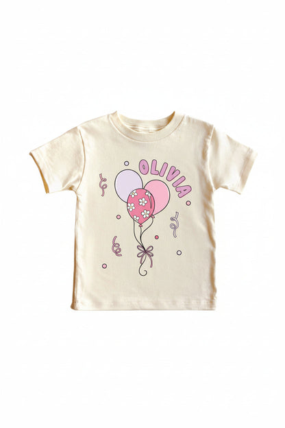 Personalized Pink Party Time Graphic Bodysuit & Kids Tee | Natural