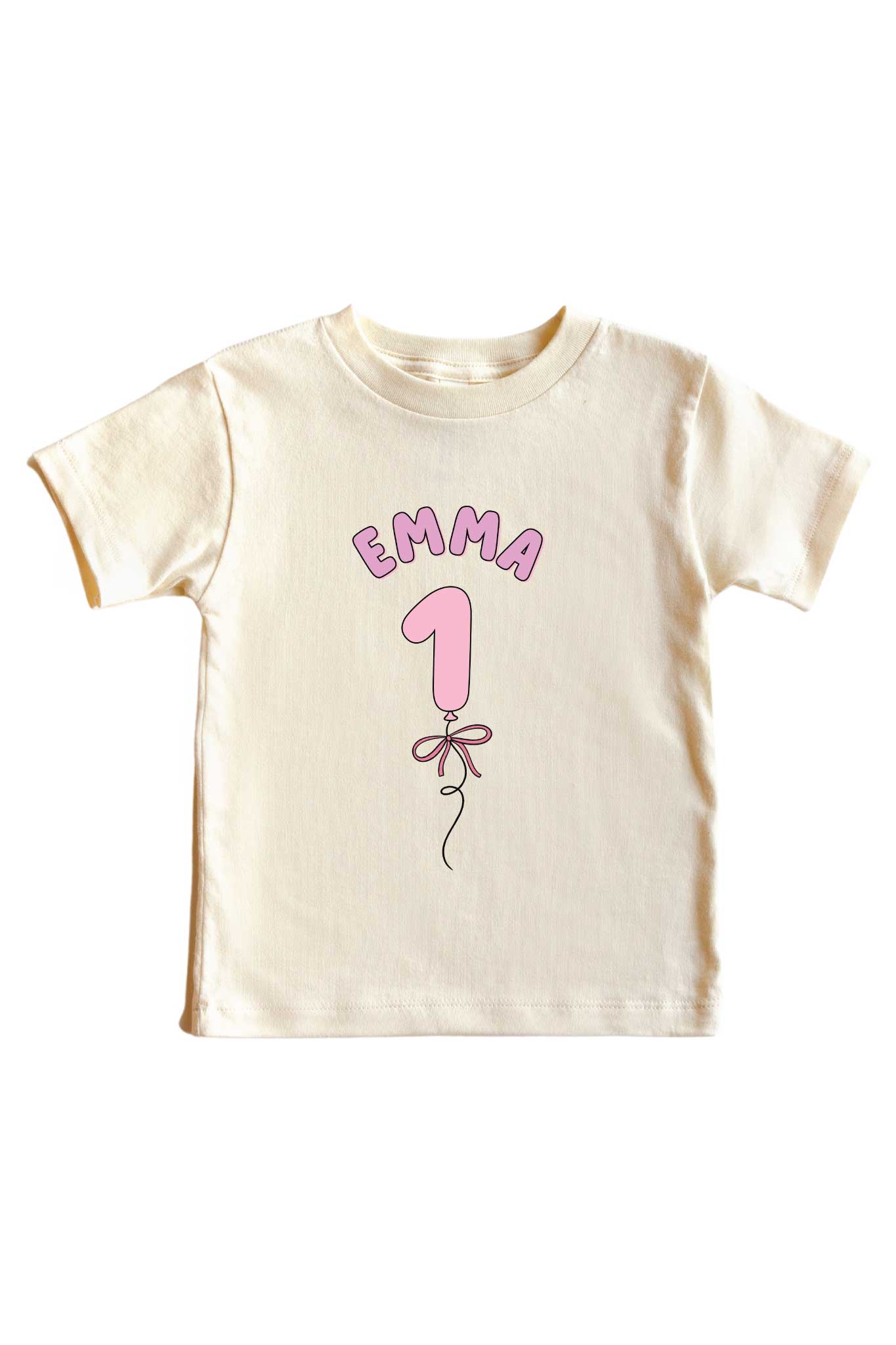 Personalized Pink Birthday Graphic Bodysuit & Kids Tee | Natural