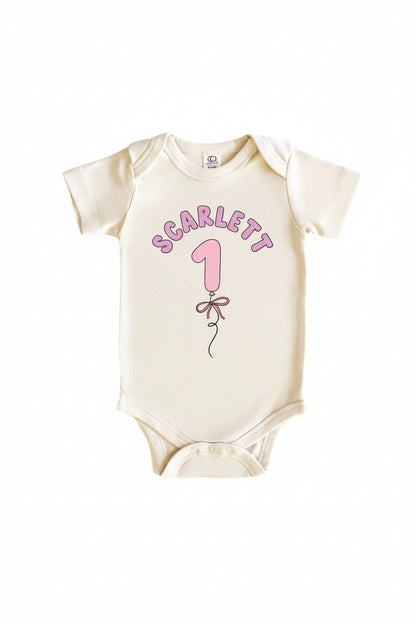 Personalized Pink Birthday Graphic Bodysuit & Kids Tee | Natural
