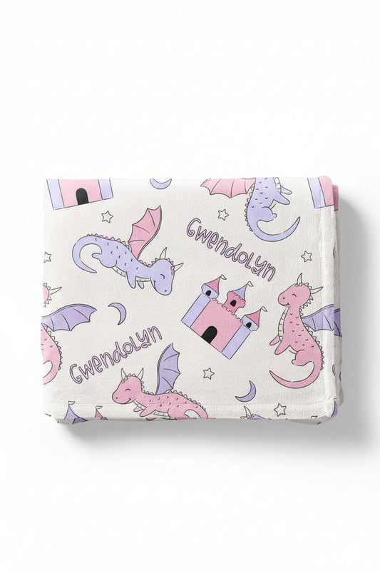 Dragon Adventure Personalized Kids Blanket | Pink