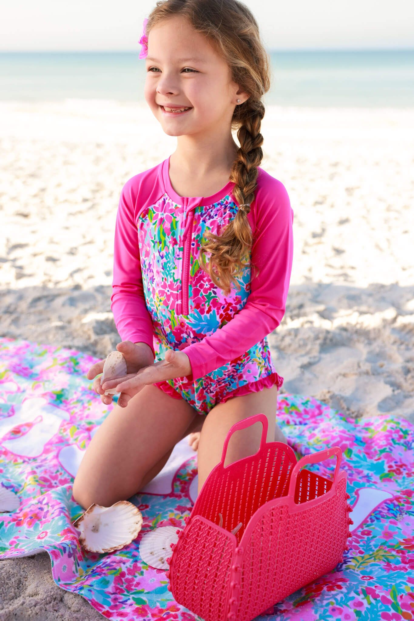 Long Sleeve Rash Guard with Front Zipper | Petal Splash