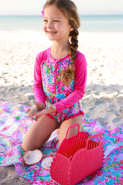 Long Sleeve Rash Guard with Front Zipper | Petal Splash
