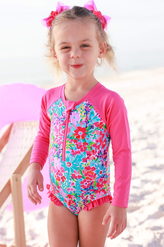 Long Sleeve Rash Guard with Front Zipper | Petal Splash