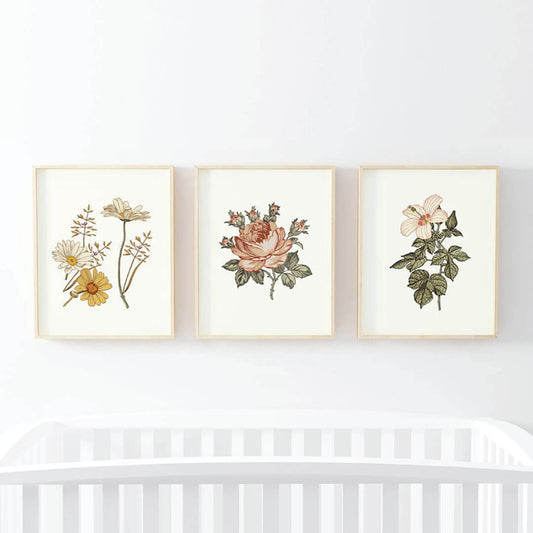 Peyton's Vintage Floral Bundled Nursery Wall Art