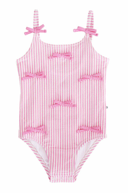 Tiny Bows One Piece | Seersucker Dusty Pink