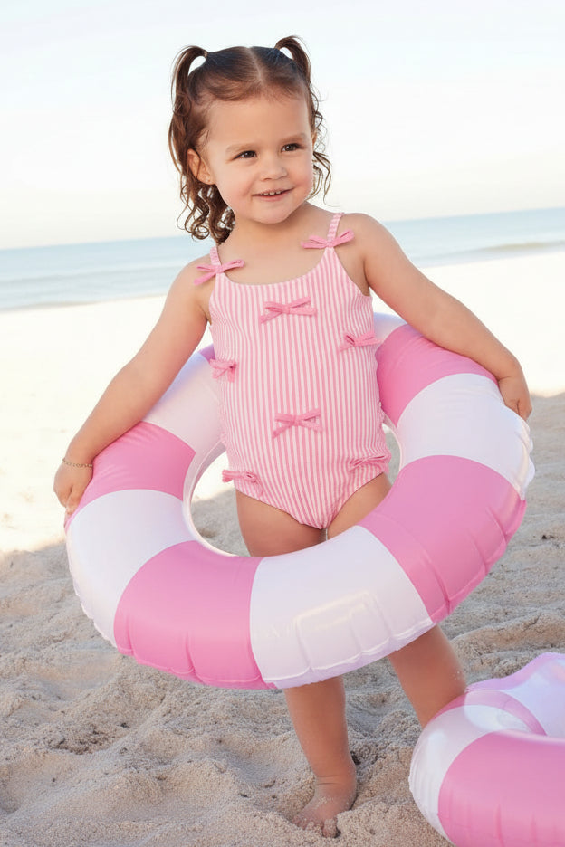 Tiny Bows One Piece | Seersucker Dusty Pink
