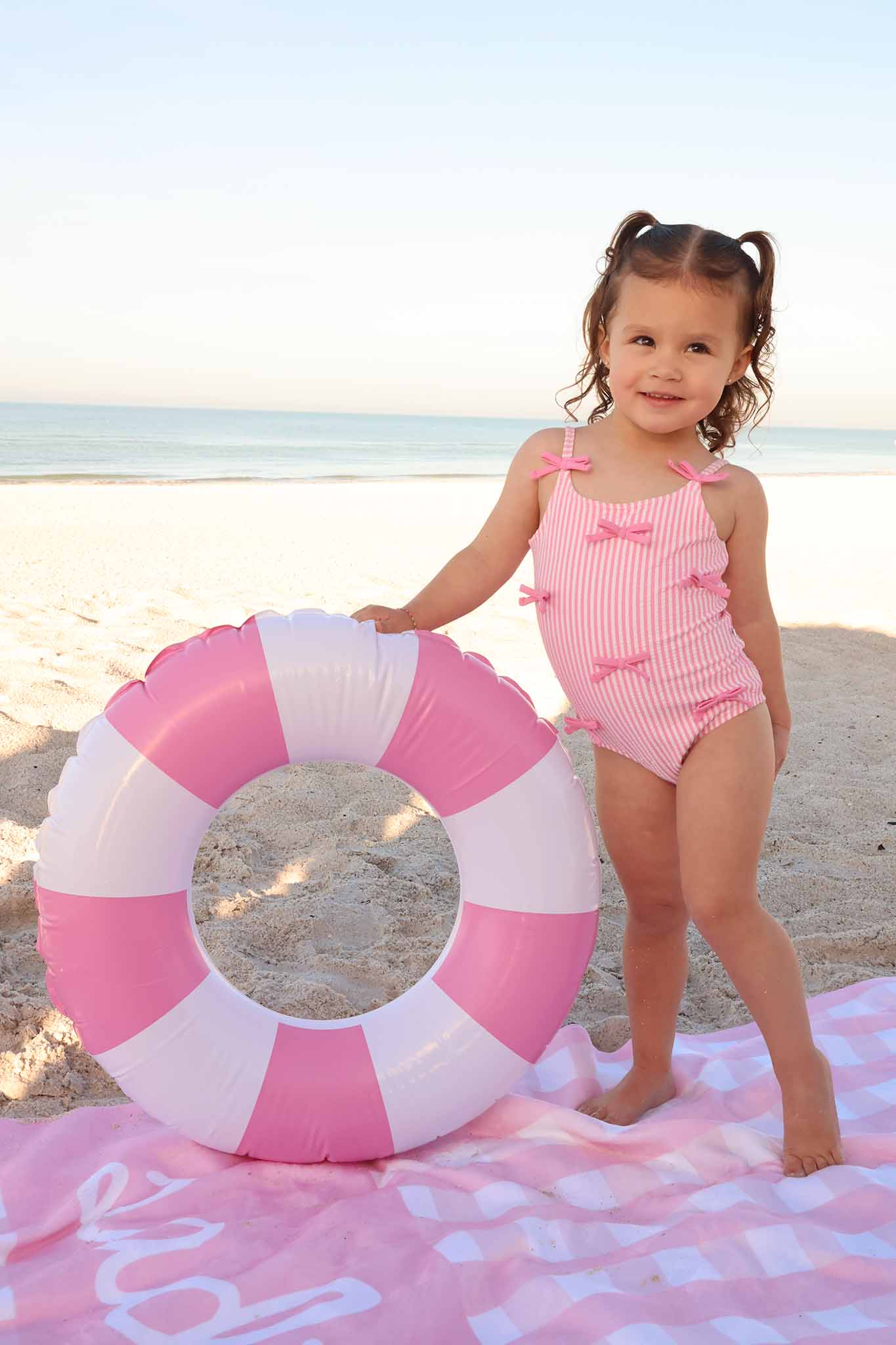 Tiny Bows One Piece | Seersucker Dusty Pink