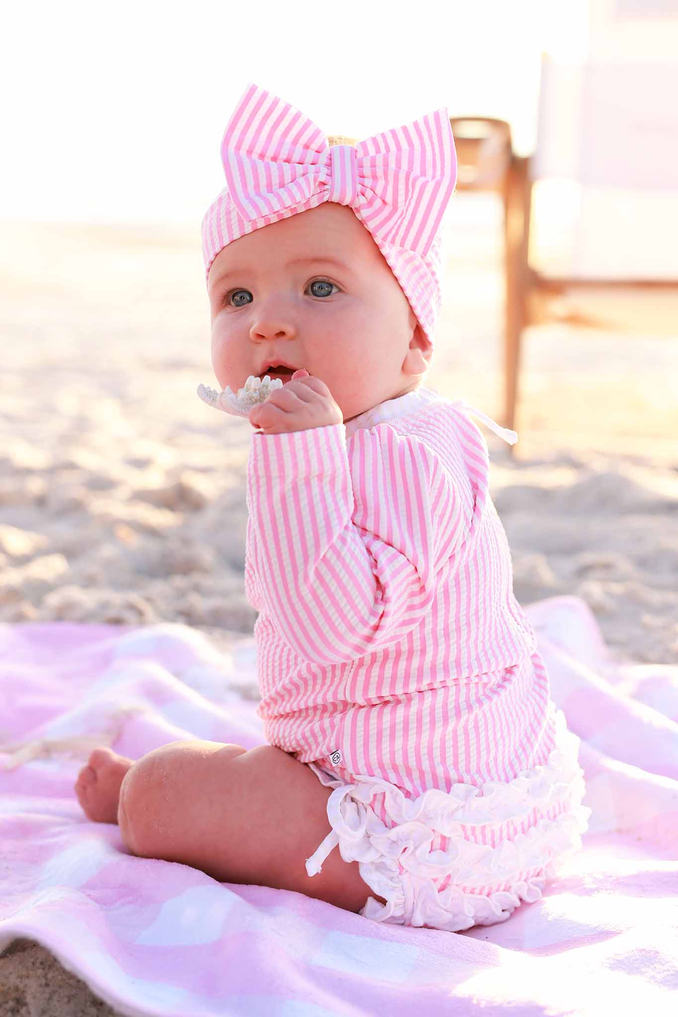 Swim Bow | Seersucker Dusty Pink