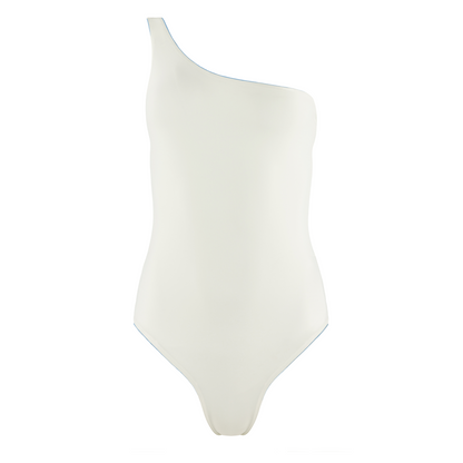 women's dusk blue and cream reversible one shoulder one piece