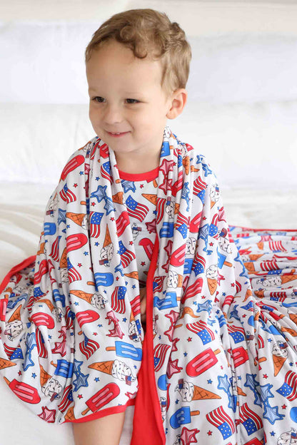 Double Sided Bamboo Blanket | Red, White & Cool