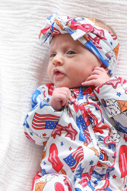 Knit Large Bow Headwrap | Red, White & Cool