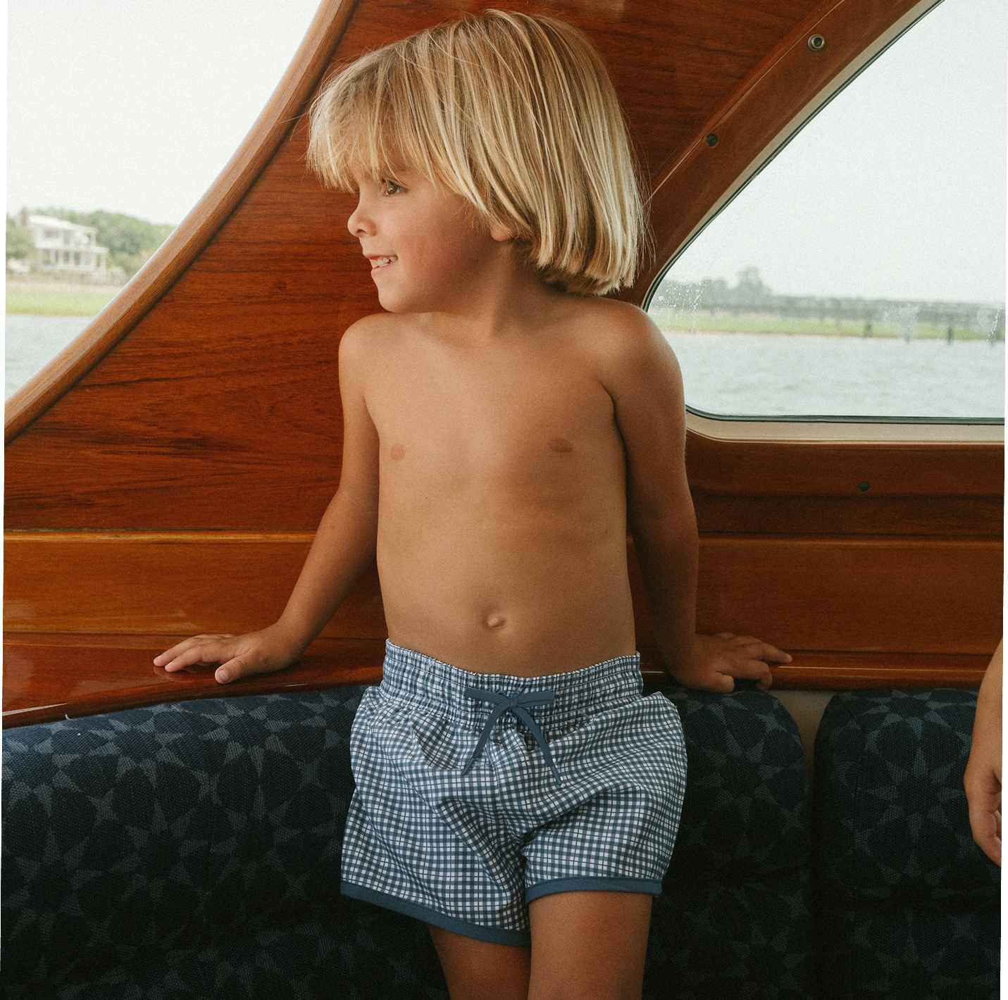 boys newport navy gingham boardie
