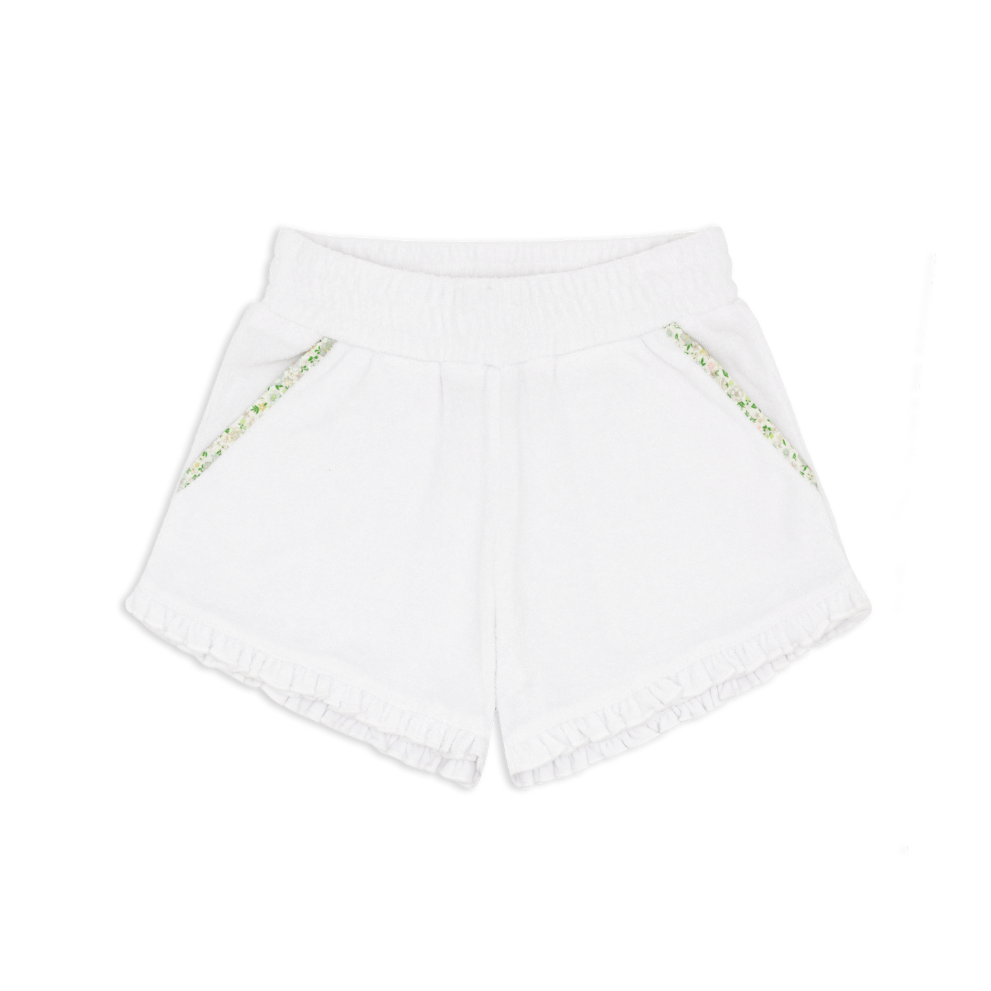 girls white ruffle french terry short