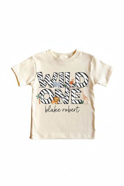 Personalized Wild One Graphic Bodysuit & Kids Tee | Natural
