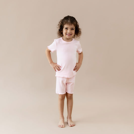 Pointelle Short Sleeve Set in Sakura