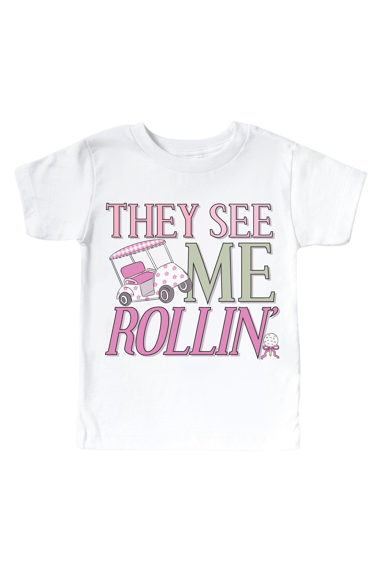 They See Me Rollin' Pink Graphic Bodysuit & Kids Tee | White