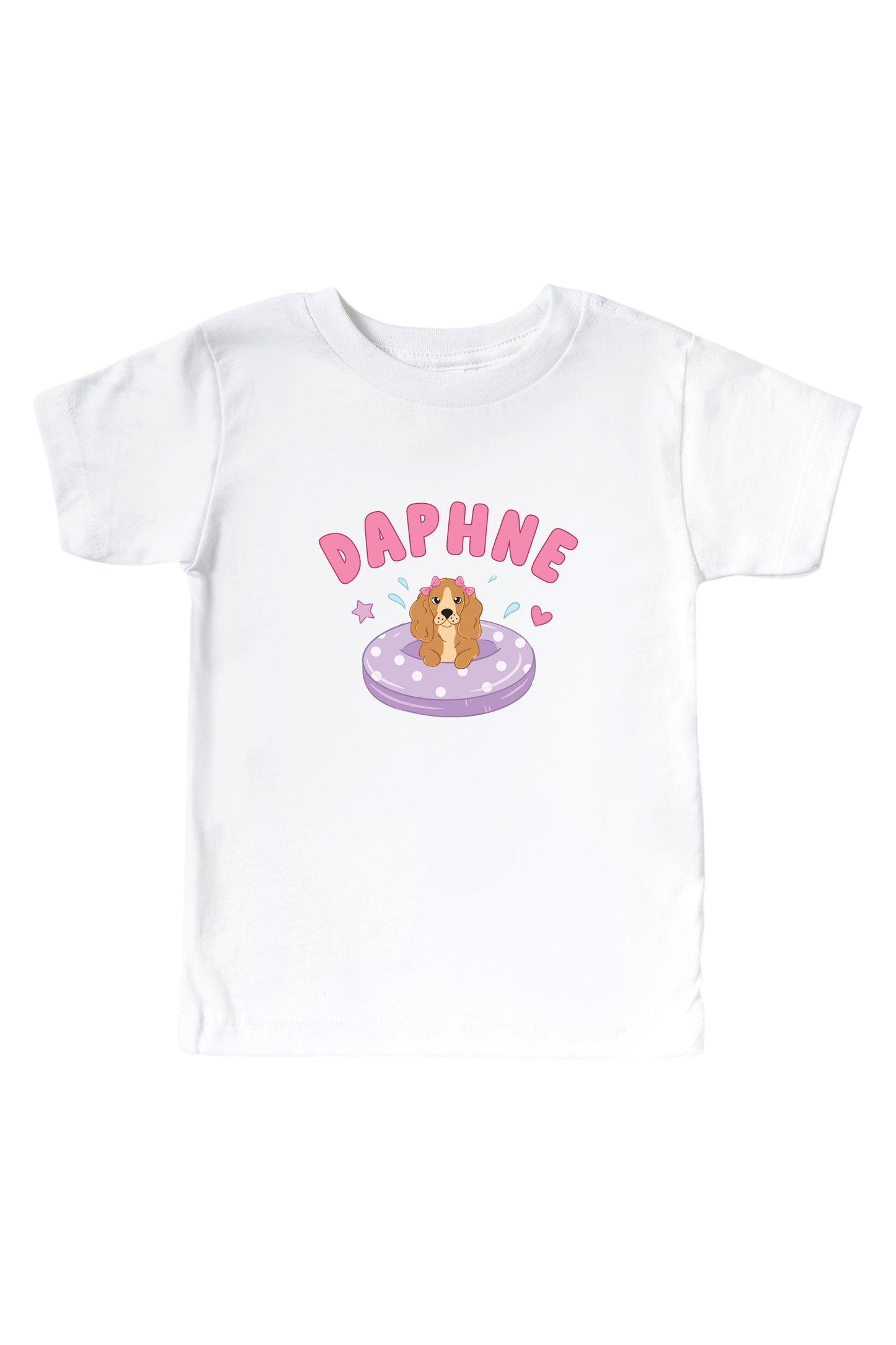 Personalized Poolside Pups Pink Graphic Bodysuit & Kids Tee | White