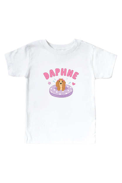 Personalized Poolside Pups Pink Graphic Bodysuit & Kids Tee | White