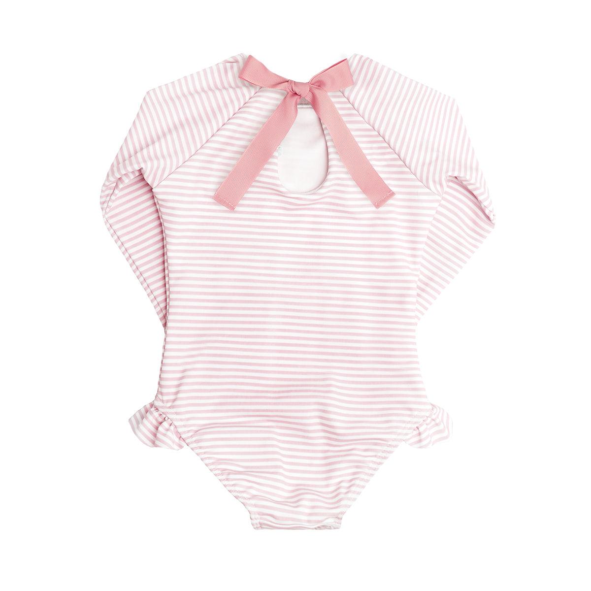 girls pink stripe rashguard one piece