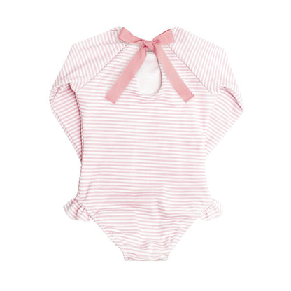 girls pink stripe rashguard one piece