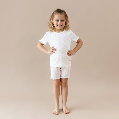Pointelle Short Sleeve Set in Sweet Blue Bow