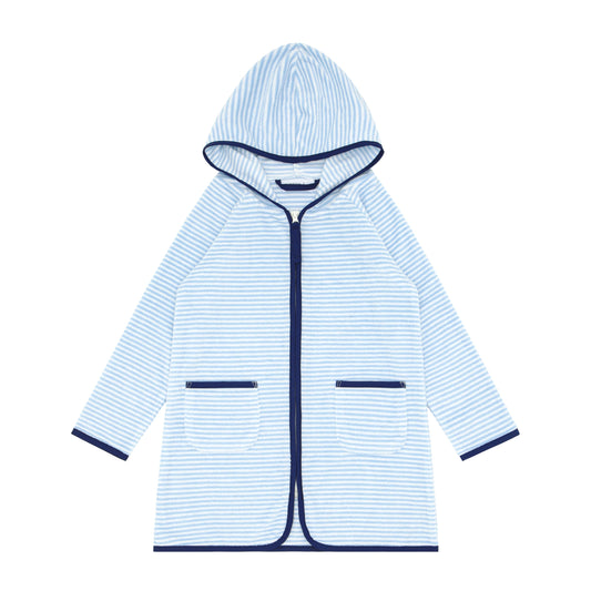 unisex powder blue stripe french terry zipper coverup