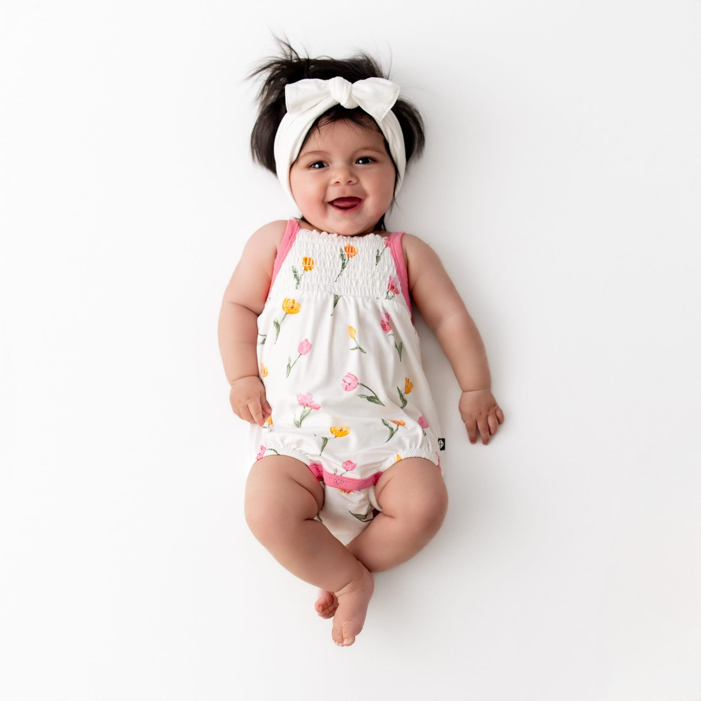 Smocked Bubble Romper in Tulip