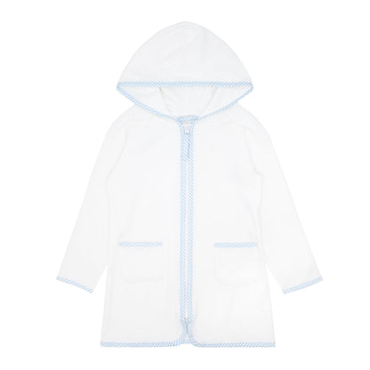 unisex white french terry zipper coverup