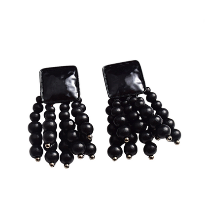 Metal Wood Beads Tassel Earrings