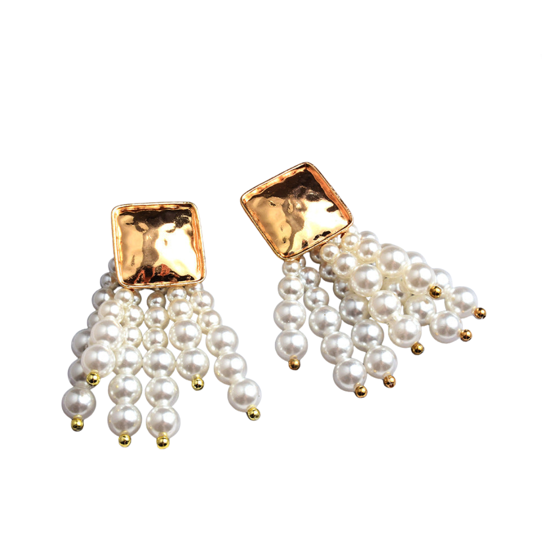 Metal Wood Beads Tassel Earrings