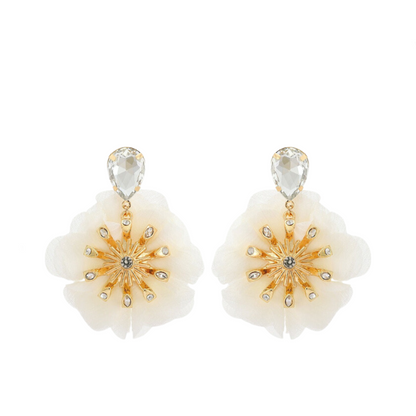 Chiffon Diamond Large Flower Earrings