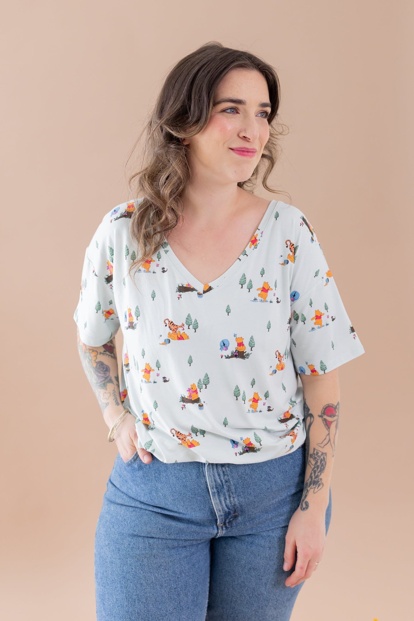 Women's Relaxed Fit V-Neck in Winnie the Pooh Hundred Acre Wood