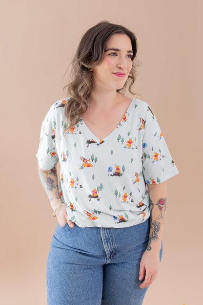 Women's Relaxed Fit V-Neck in Winnie the Pooh Hundred Acre Wood