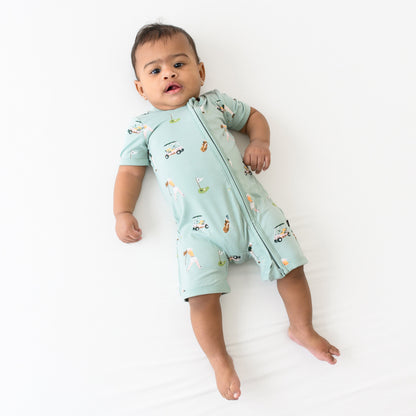 Zippered Shortall Romper in Golf