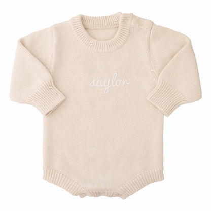Embroidered Knit Sweater Bubble Romper | Ash
