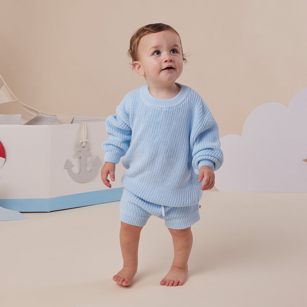 Baby Blue Organic Cotton Knit Shorts
