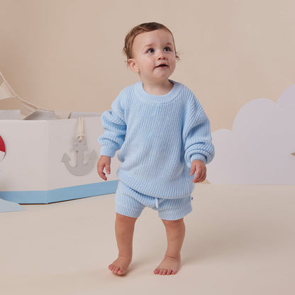 Baby Blue Organic Cotton Knit Shorts