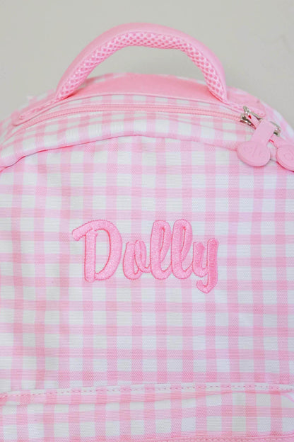 Kids Embroidered Ruffle Backpack | Pink Gingham