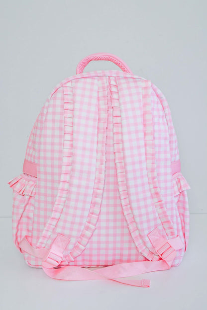 Kids Embroidered Ruffle Backpack | Pink Gingham
