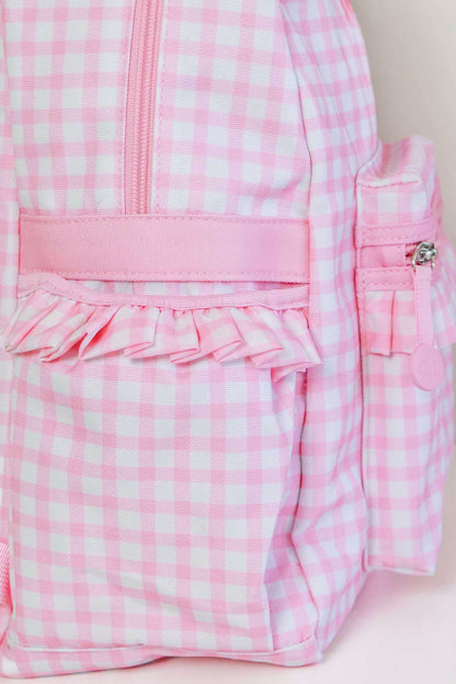 Kids Embroidered Ruffle Backpack | Pink Gingham
