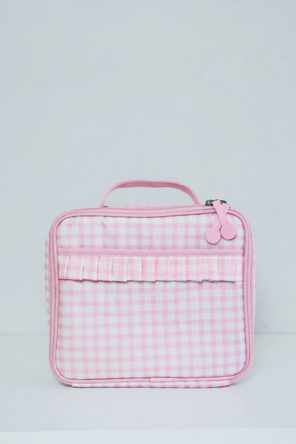 Kids Embroidered Ruffle Lunchbox | Pink Gingham