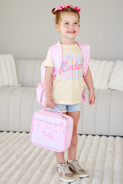 Kids Embroidered Ruffle Lunchbox | Pink Gingham