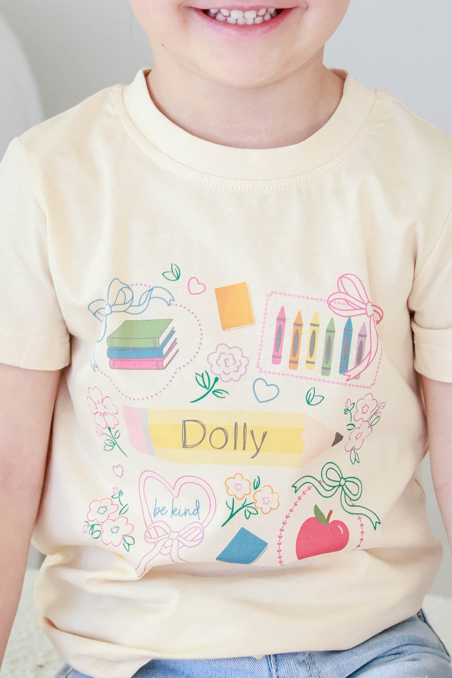 Personalized School Frames Kids Graphic Tee | Natural