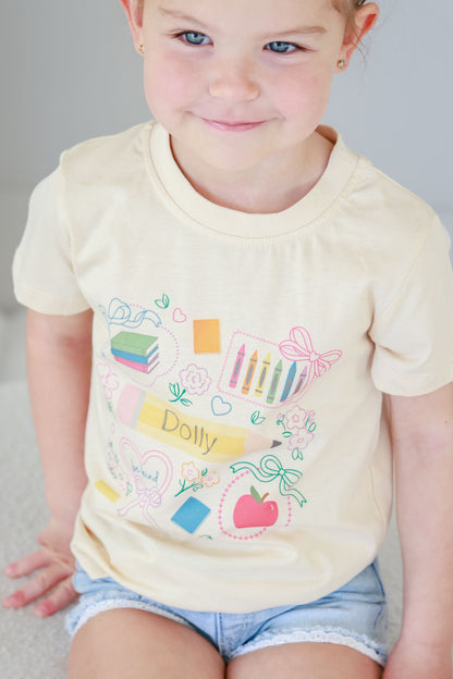Personalized School Frames Kids Graphic Tee | Natural